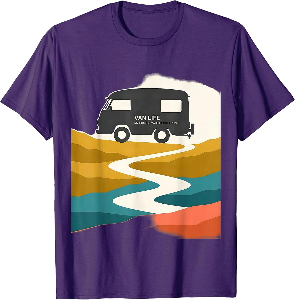 Men's Van Life My Home Is Made For The Road Retro Camper Vanlife T-Shirt - Purple