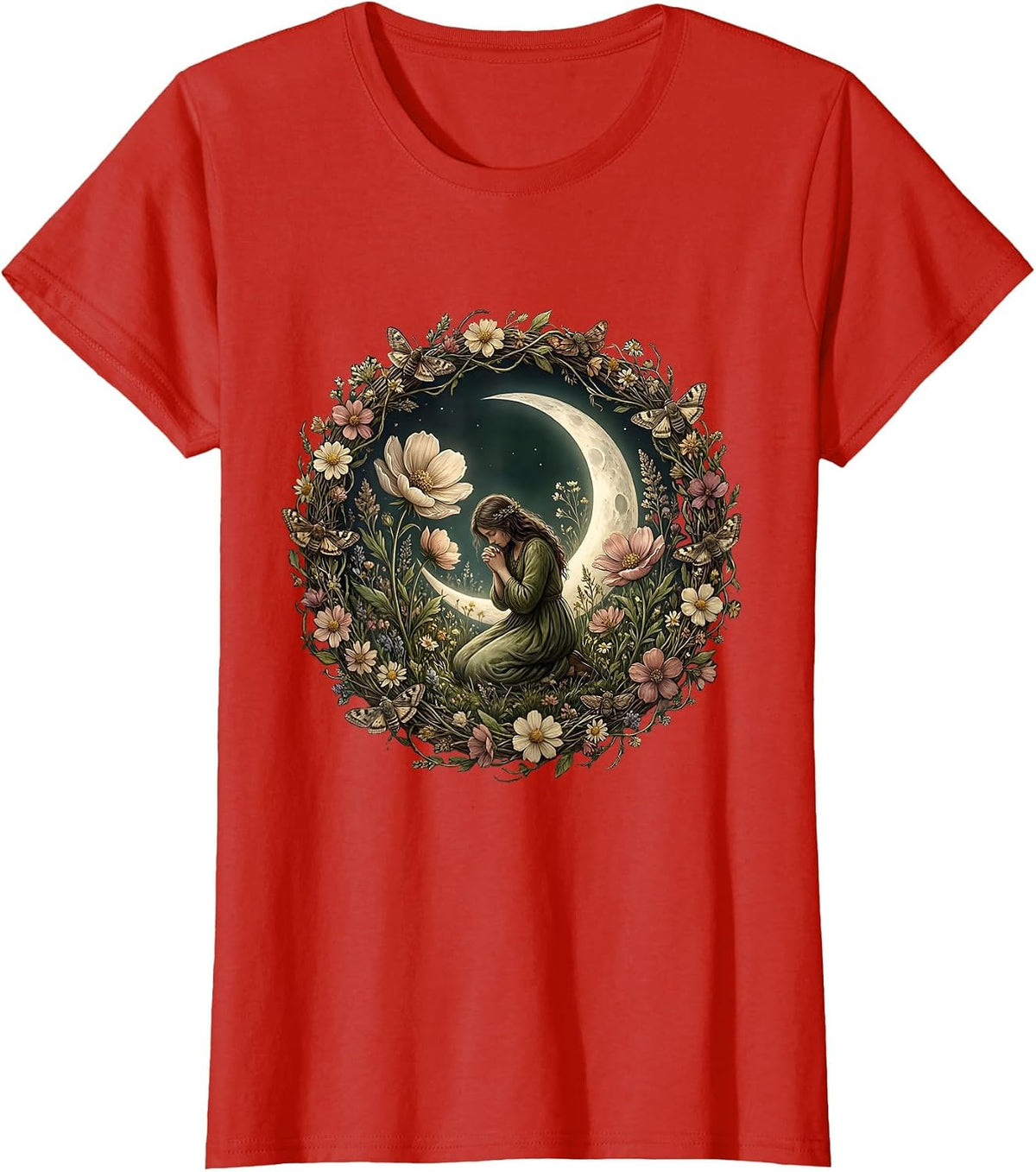 Love Like Jesus Kneeling Figure Moonlit Garden T-Shirt - Red