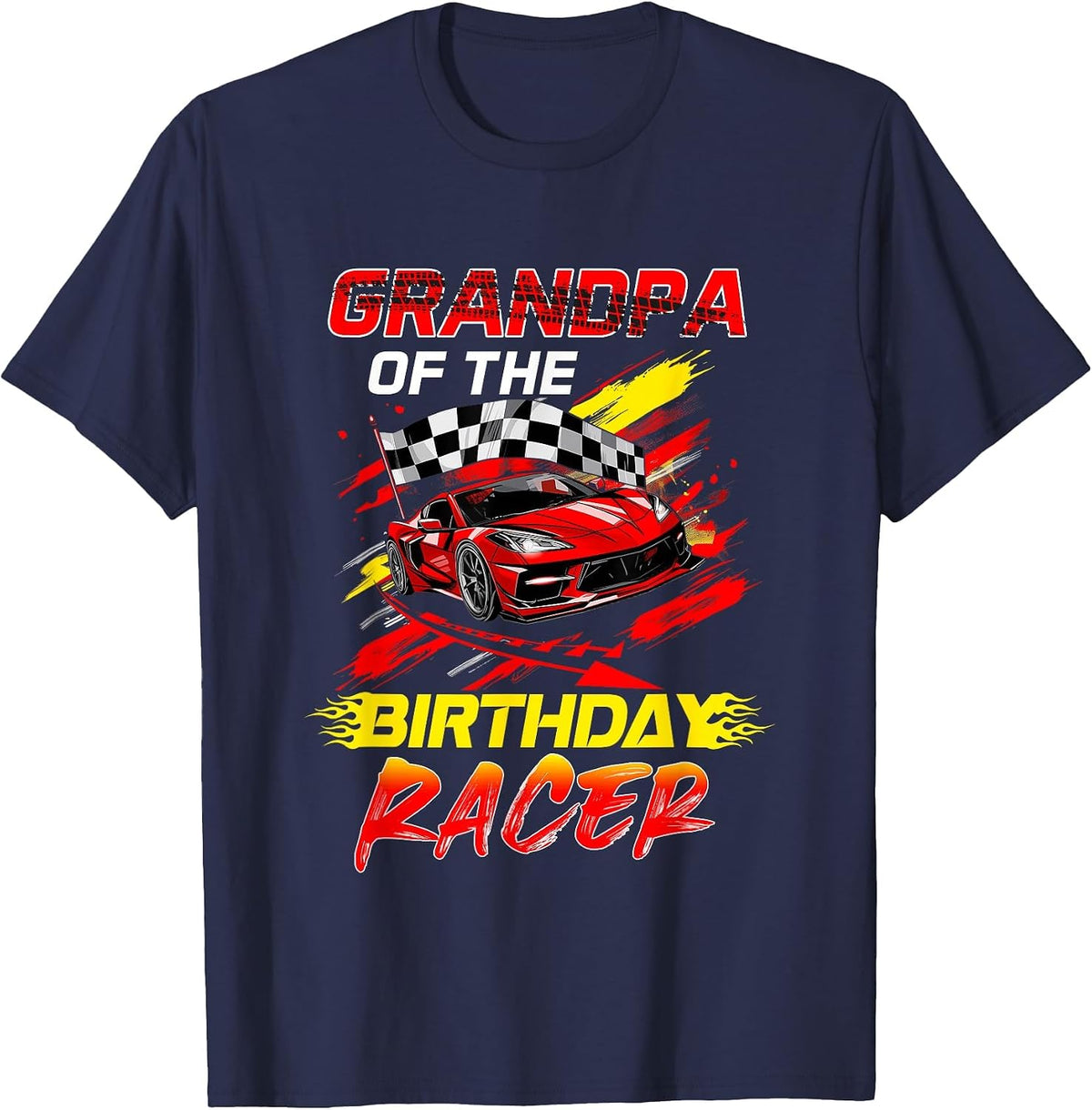 Grandpa of The Birthday Racer Race Car Party Family Matching T-Shirt - Navy Blue