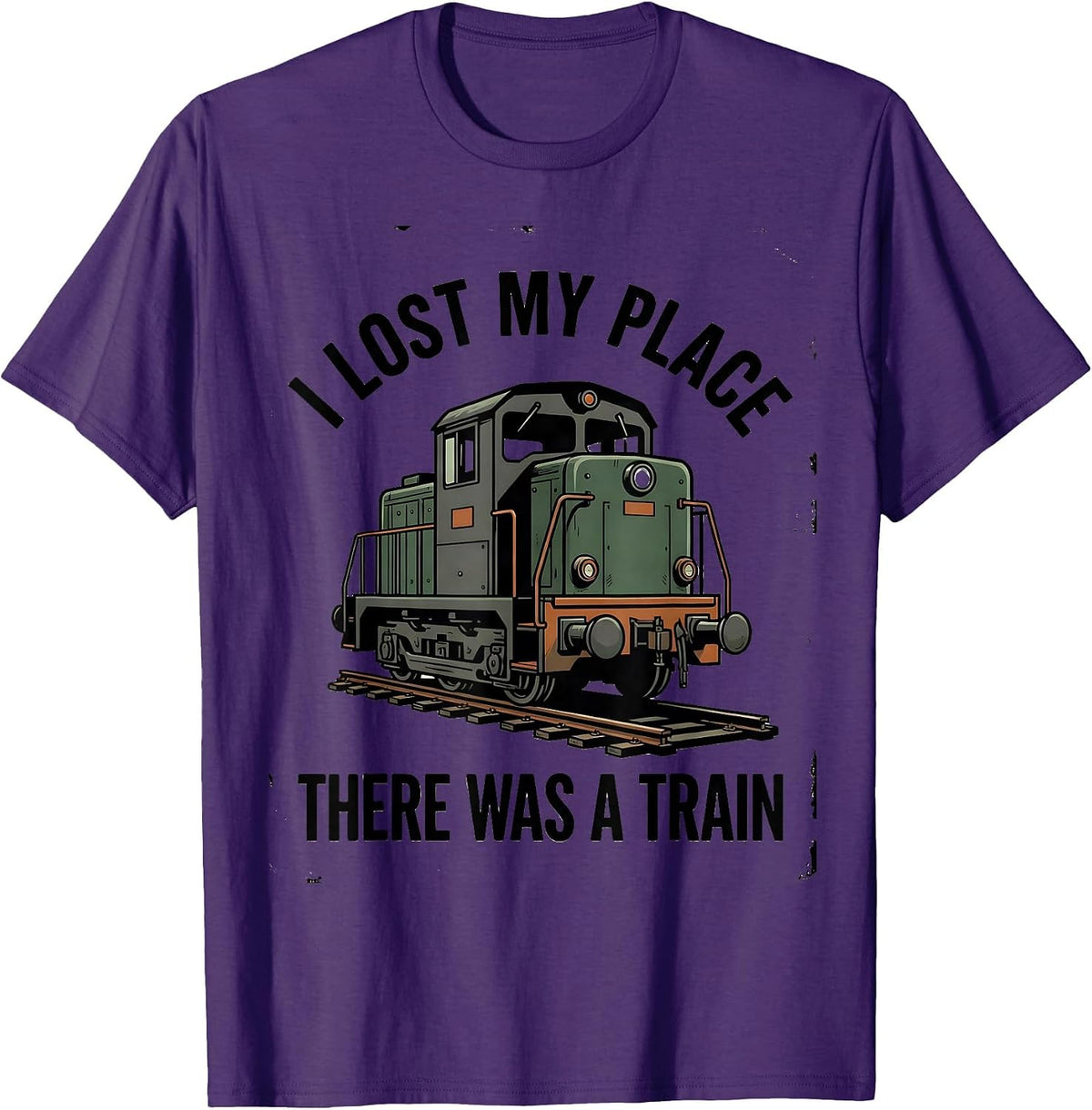 Men's I Lost My Place, There Was A Train Vintage Train Enthusiast T-Shirt - Purple