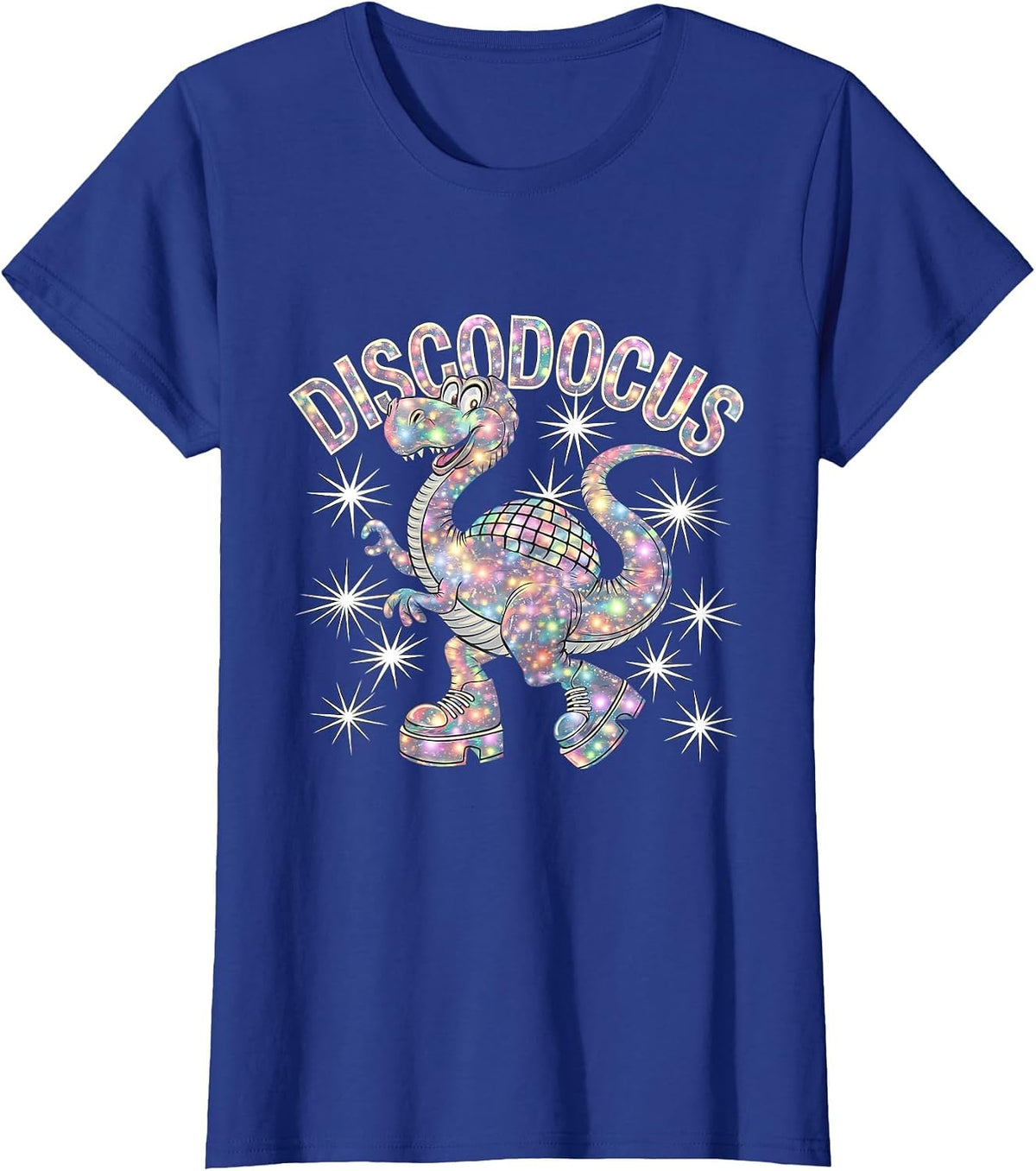 Disco Ball Diplodocus Dinosaur 70s Funny Disco Dance Party T-Shirt - Royal Blue