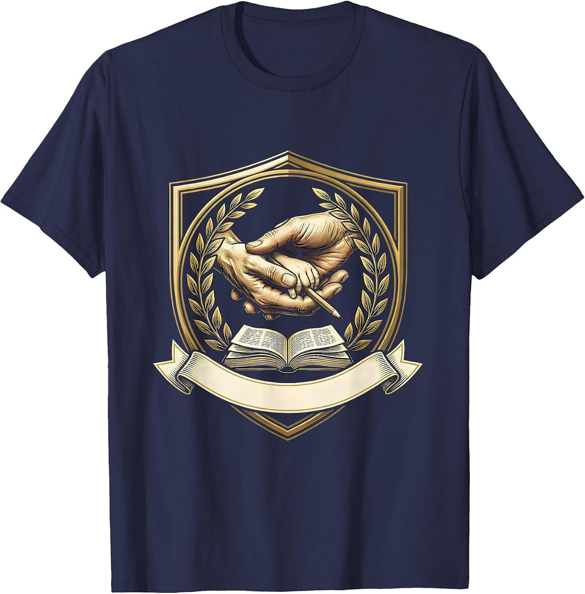 Men's Paraprofessional Teacher's Aide Guiding Child Writing T-Shirt - Navy Blue