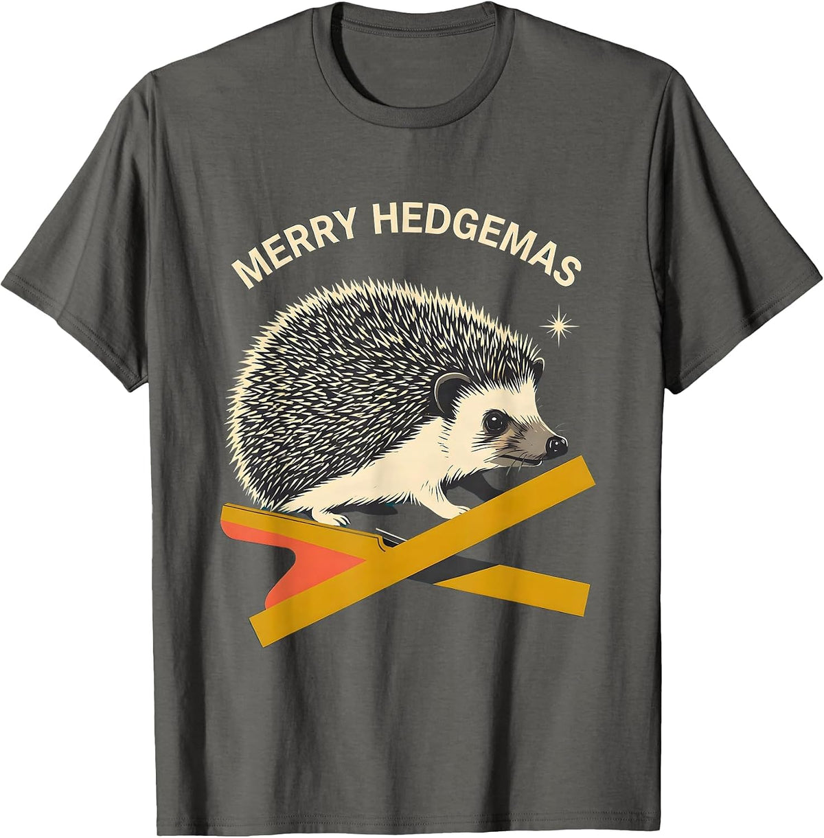 Men's Merry Hedgemas Midcentury Modern Hedgehog Christmas Humor T-Shirt - Asphalt Grey