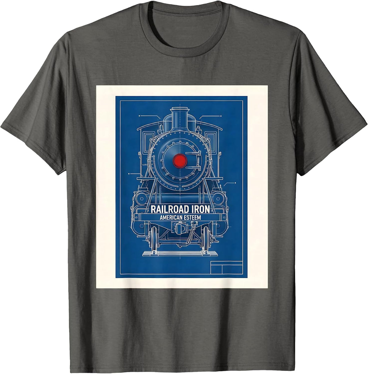 Men's Railroad Iron, American Esteem Steam Locomotive Train T-Shirt - Asphalt Grey