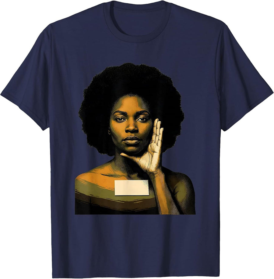 Black Woman Pride Portrait Classical Portrait Art T-Shirt - Navy Blue