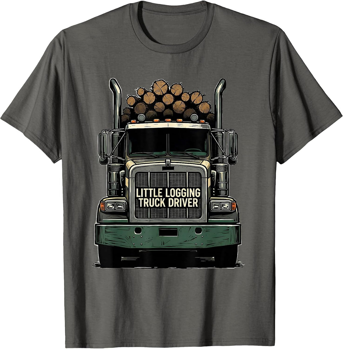 Men's Little Logging Truck Driver Funny Toddler Trucker Dad Humor T-Shirt - Asphalt Grey