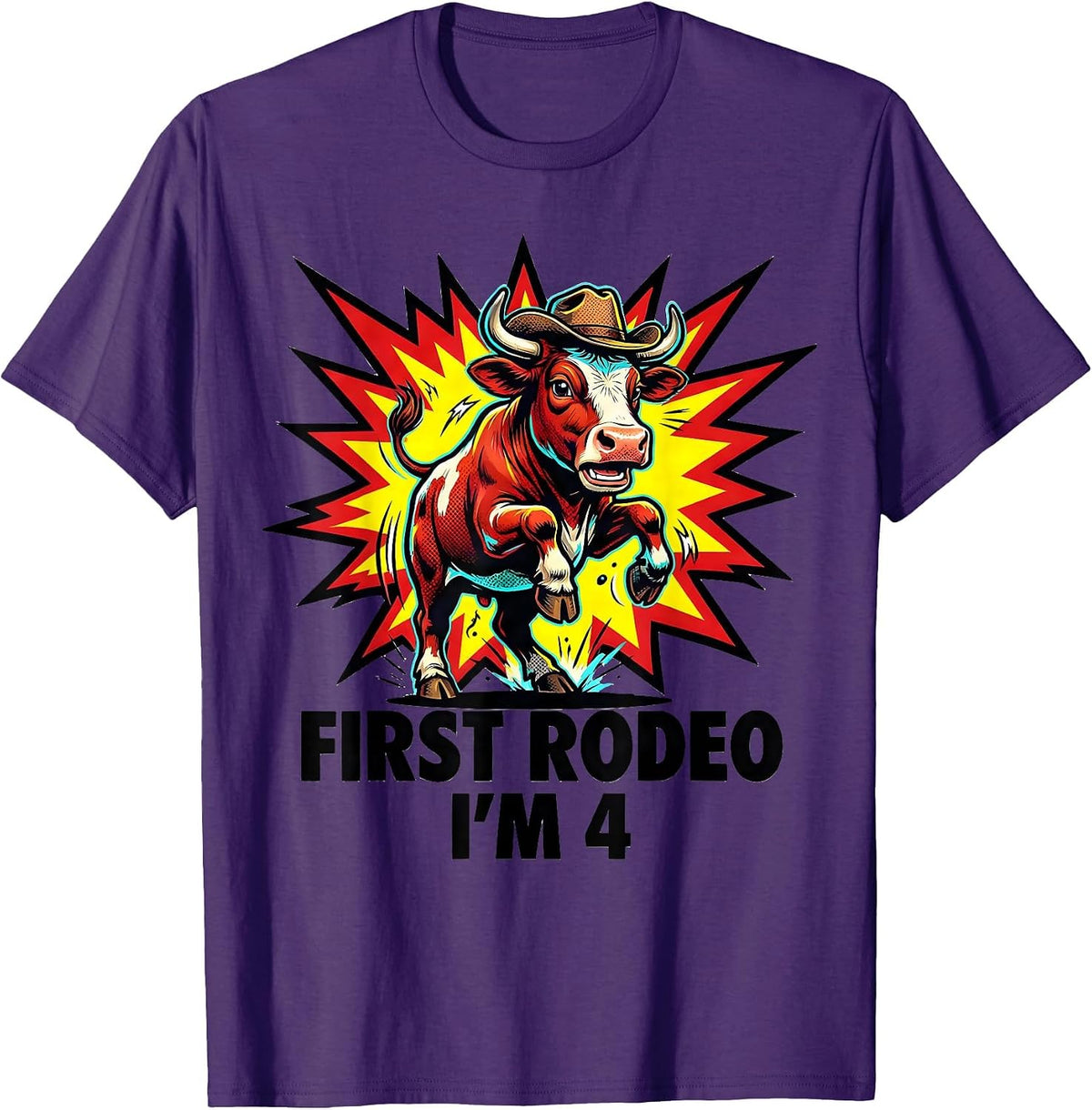 Men's First Rodeo, I'm 4 Playful Cowgirl Birthday Family Matching T-Shirt - Purple