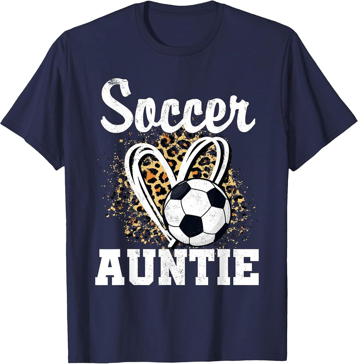 Soccer Auntie Leopard Heart T-Shirt - Navy Blue