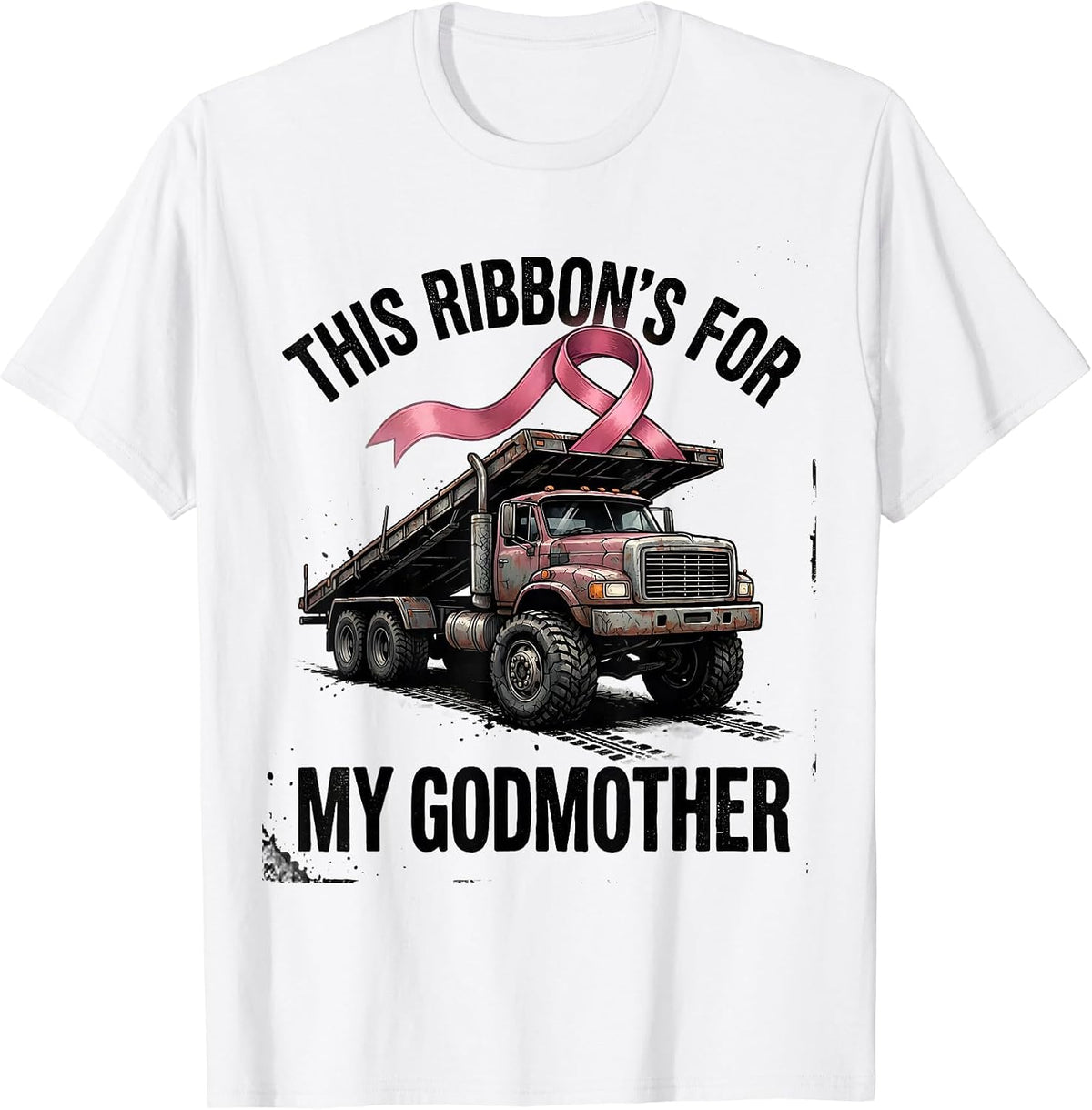 Men's This Ribbon's For My Godmother Distressed Monster Truck T-Shirt - White