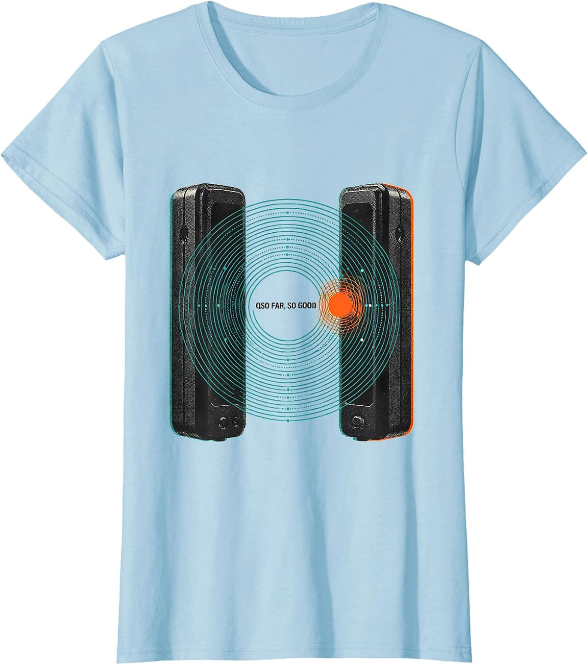 Women's QSO Far So Good Funny Ham Radio Operator Humor T-Shirt - Baby Blue