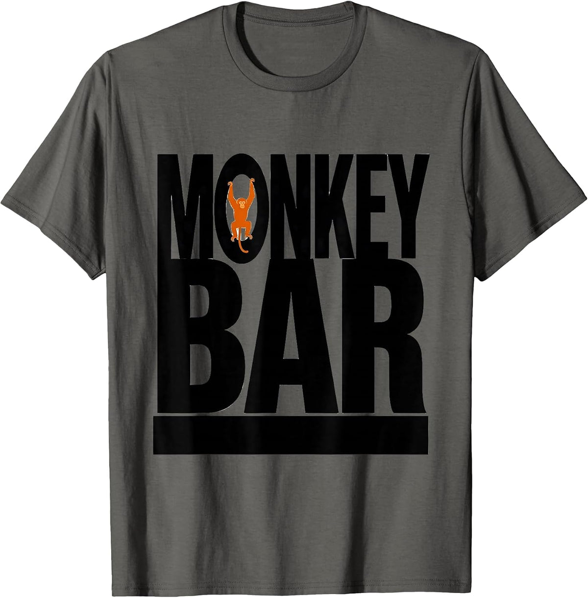 MONKEY BAR Brutalist Gym Workout Animal Pun Humor T-Shirt - Asphalt Grey