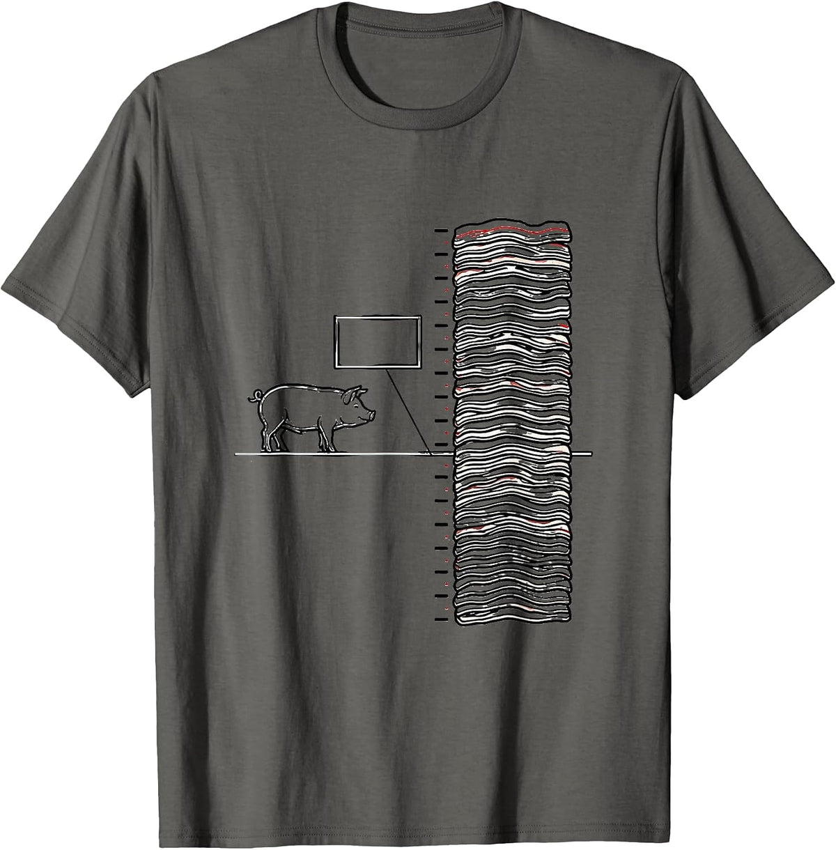 Pig And Bacon Strip Grid Humor Foodie Meme T-Shirt - Asphalt Grey
