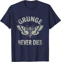 Grunge Never Dies 90s Rock Music Design T-Shirt - Navy Blue