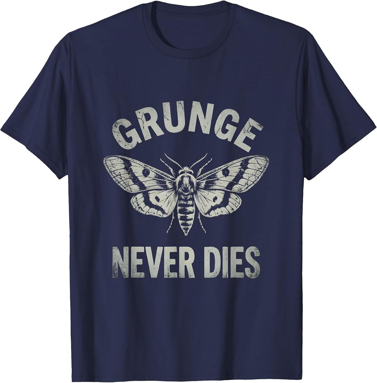 Grunge Never Dies 90s Rock Music Design T-Shirt - Navy Blue