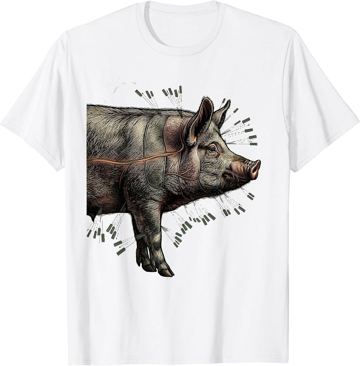 Men's Pig Butcher Cut Diagram Vintage Foodie Gift T-Shirt - White
