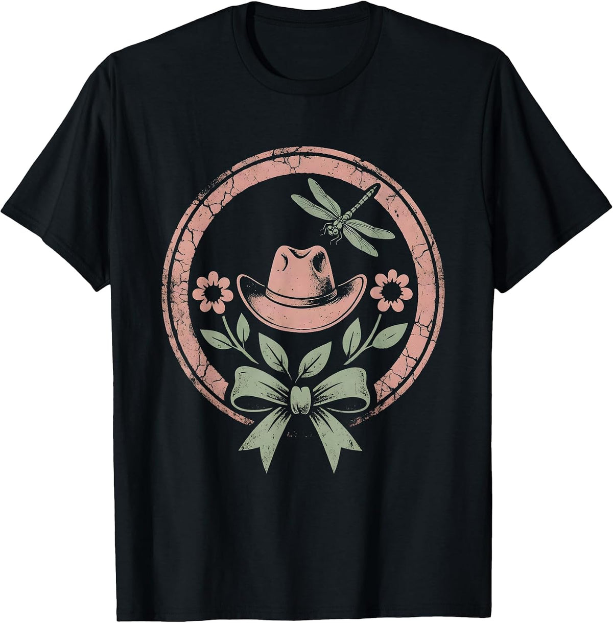 Men's Cowgirl Bucking Bronco Rodeo Graphic Tee T-Shirt - Black