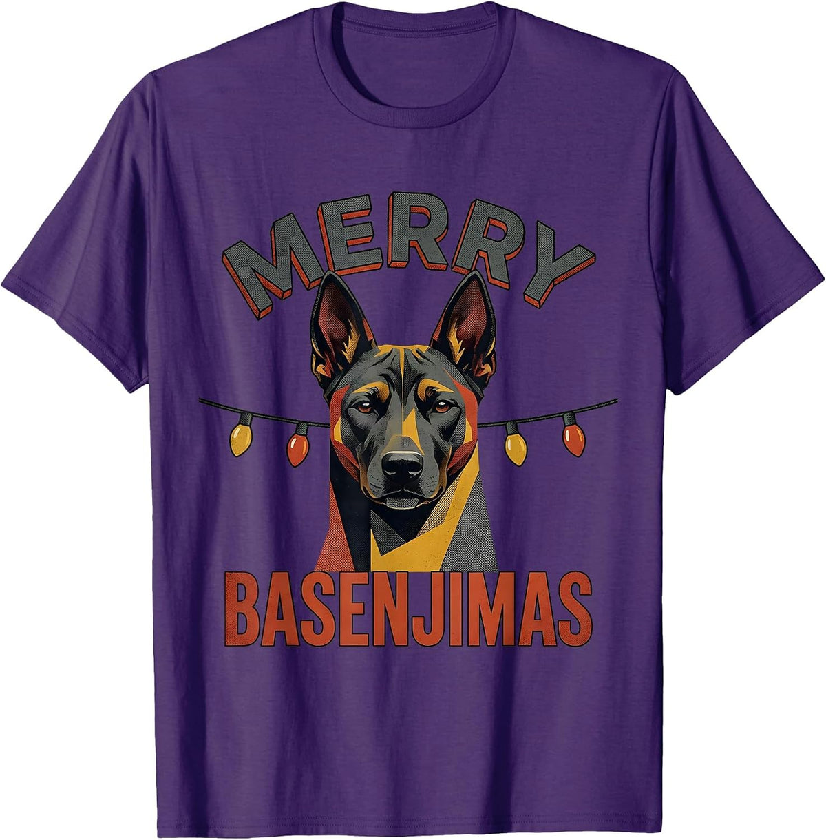 Merry Basenjimas Midcentury Modern Christmas Dog Breed Humor T-Shirt - Purple