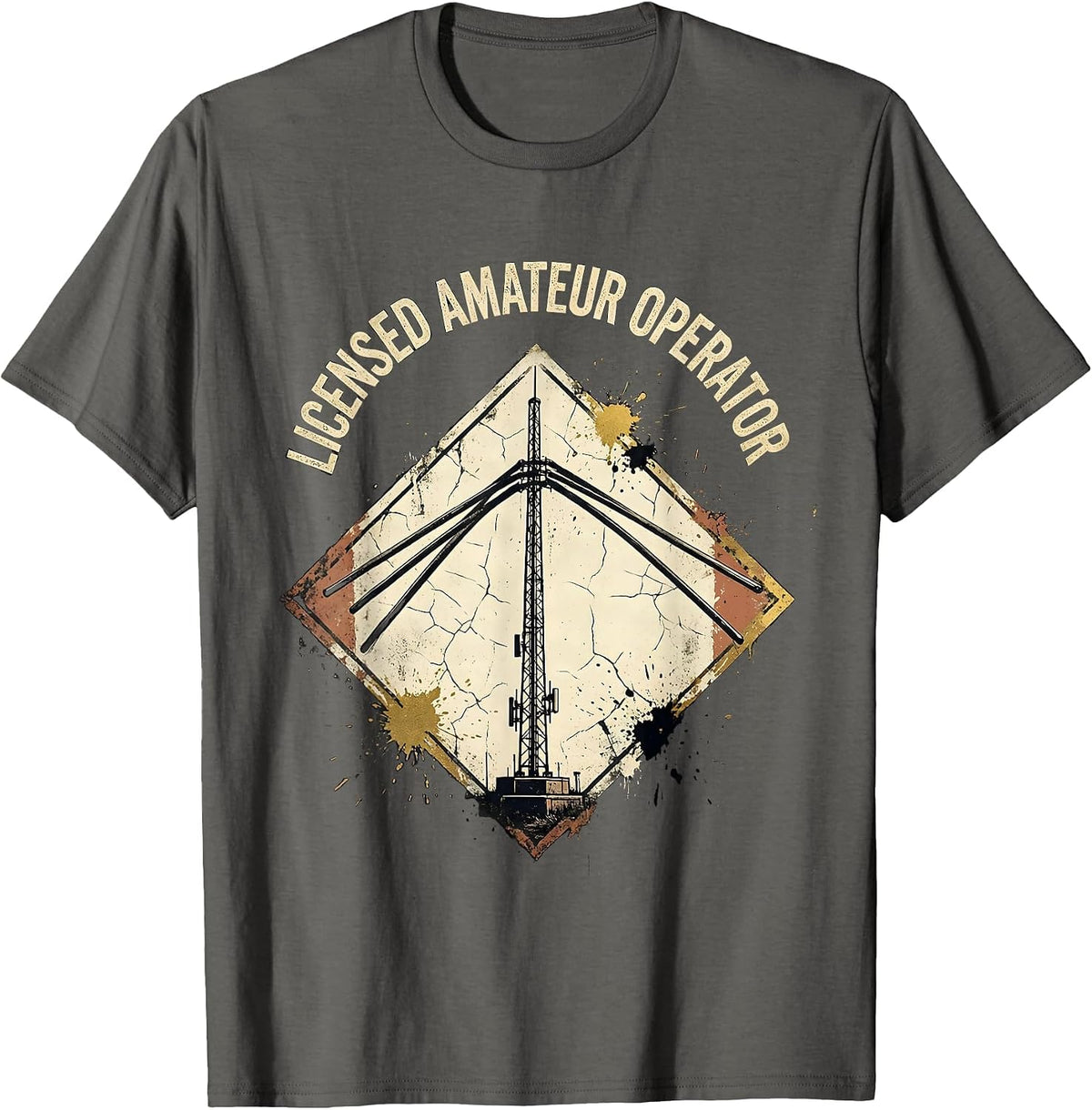 Licensed Amateur Operator Distressed Ham Radio Enthusiast T-Shirt - Asphalt Grey