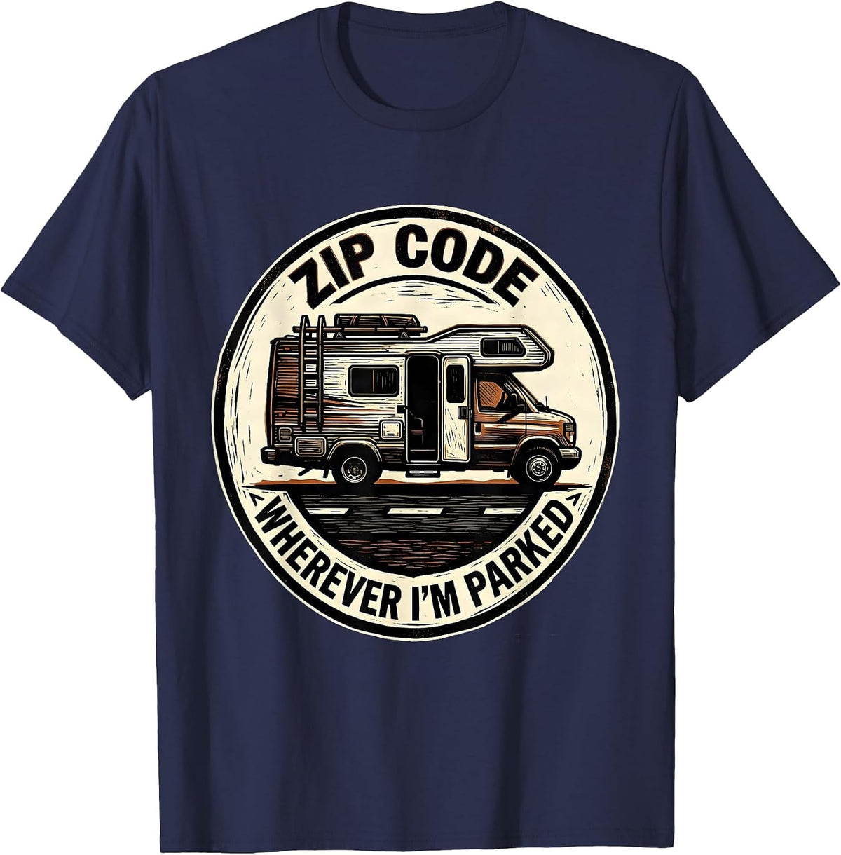 Men's Zip Code: Wherever I'm Parked Vintage Van Life Camper Van T-Shirt - Navy Blue