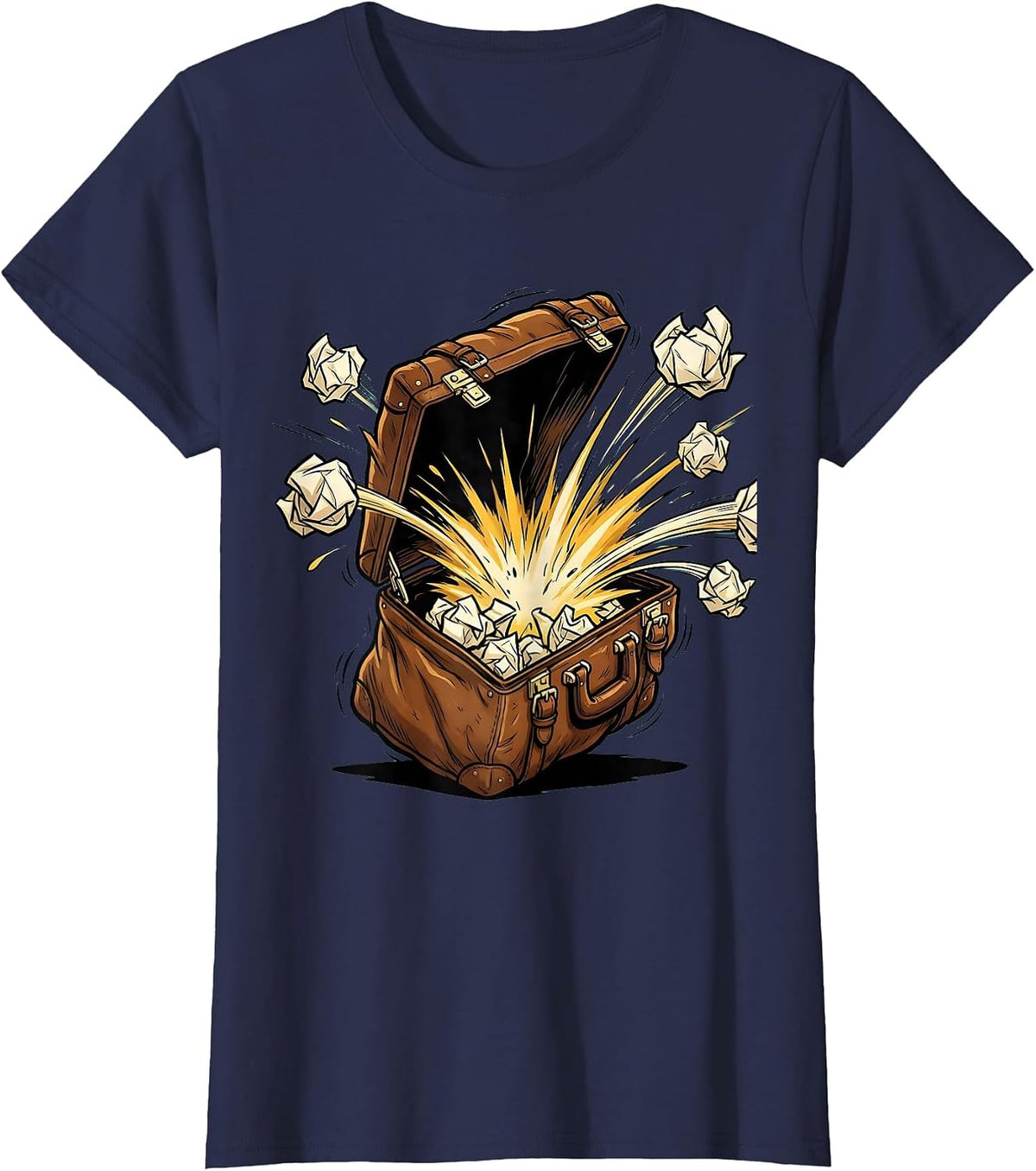 Women's Substitute Teacher Exploding Briefcase Graphic T-Shirt - Navy Blue