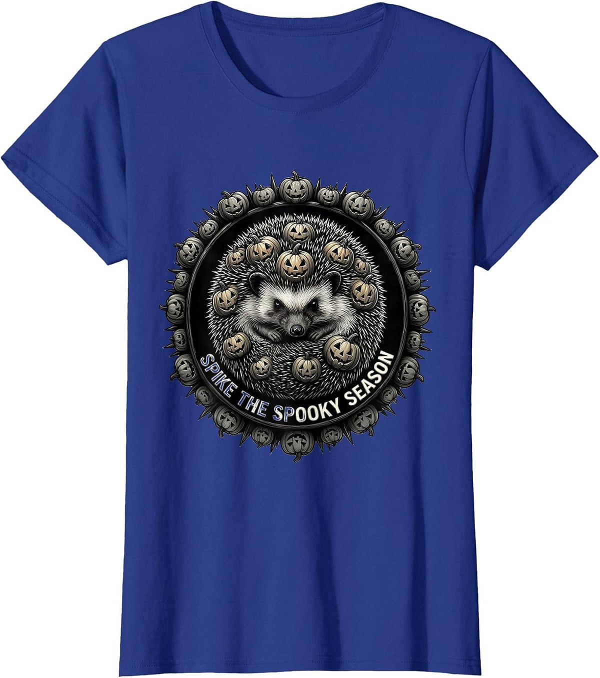 Women's Spike the Spooky Season Halloween Hedgehog Design T-Shirt - Royal Blue