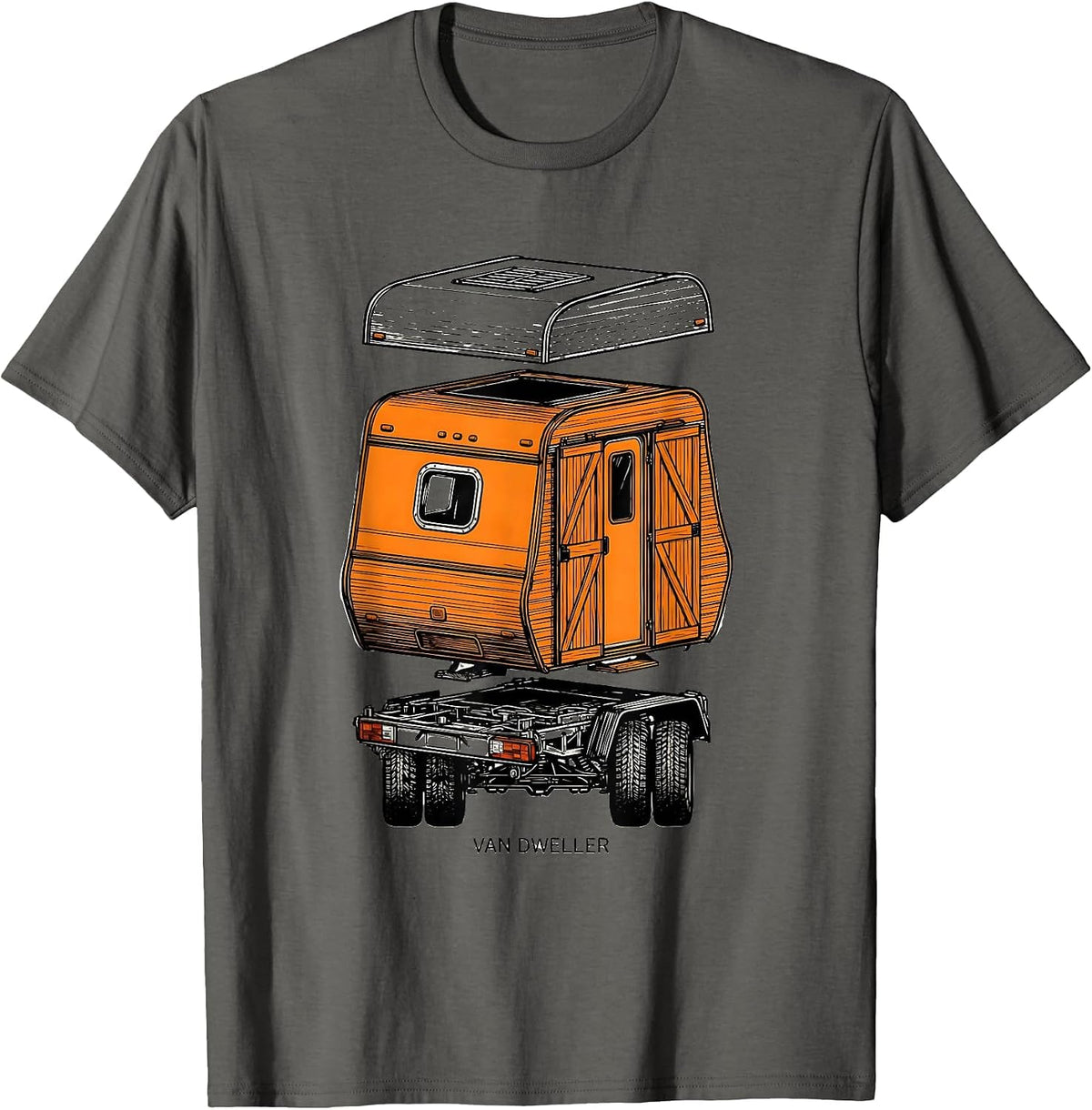 Men's VAN DWELLER Retro Van Life Nomad Vanlife Humor T-Shirt - Asphalt Grey