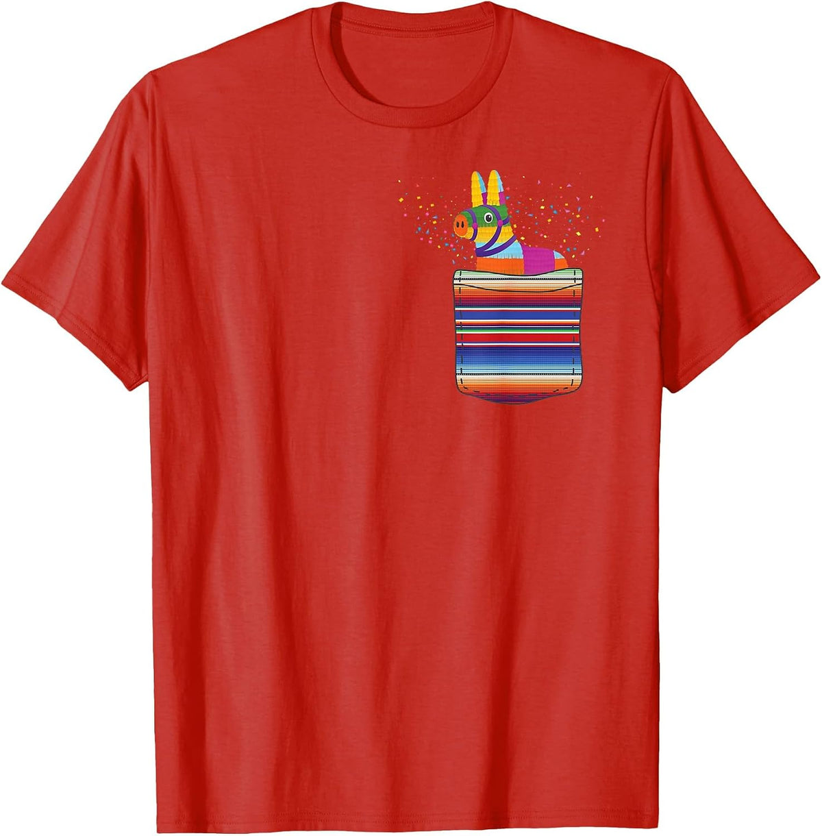 Pinata Pocket Mexican Serape Blanket Fiesta Party T-Shirt Tees - Red