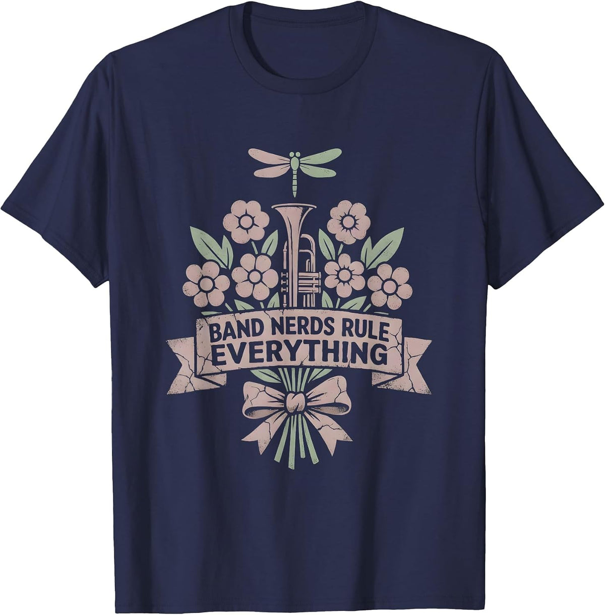 Band Nerds Rule Everything Musician Design T-Shirt - Navy Blue