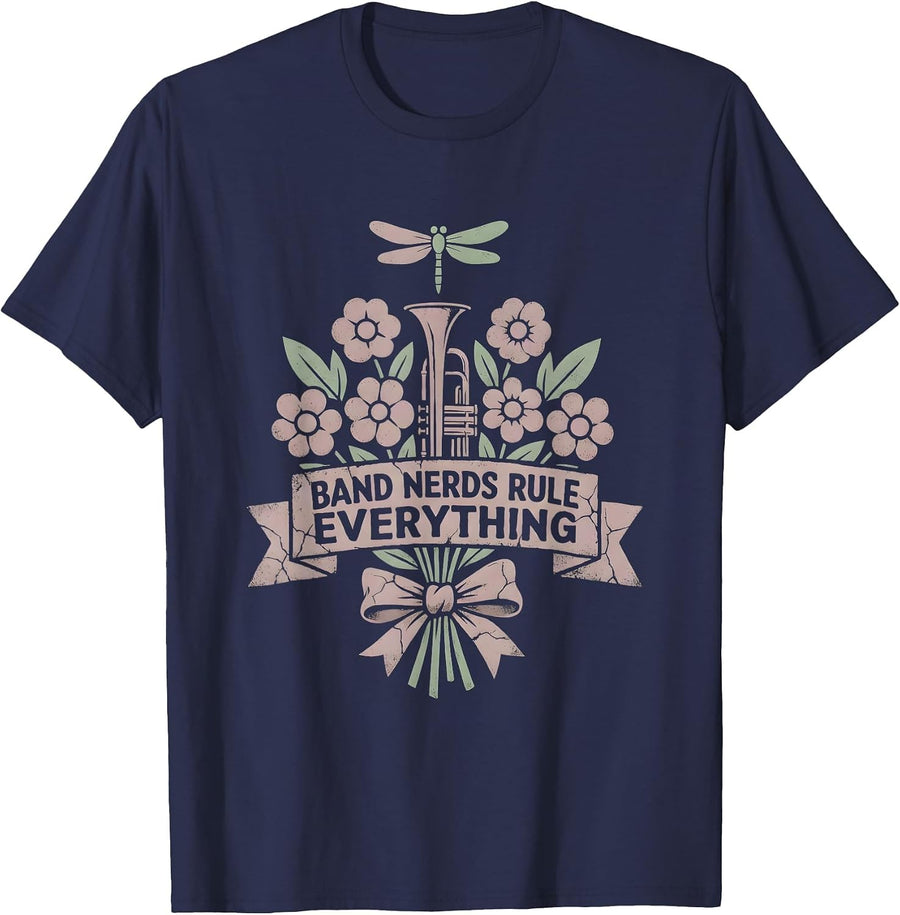 Band Nerds Rule Everything Musician Design T-Shirt - Navy Blue