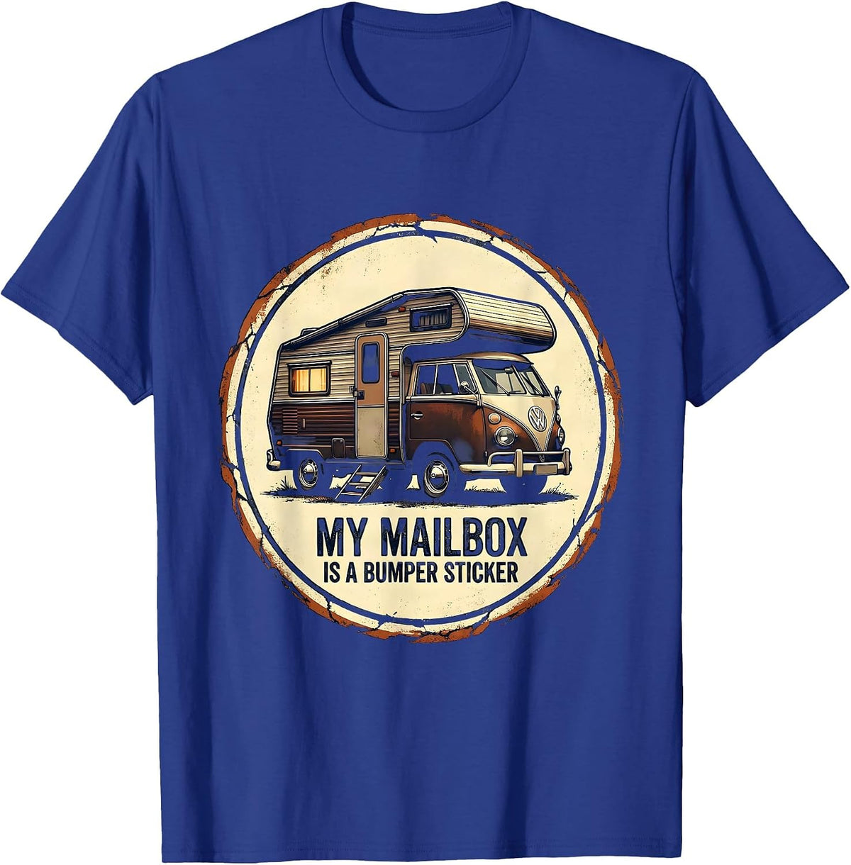 Men's My Mailbox Is A Bumper Sticker Retro Van Life Nomad Pride T-Shirt - Royal Blue