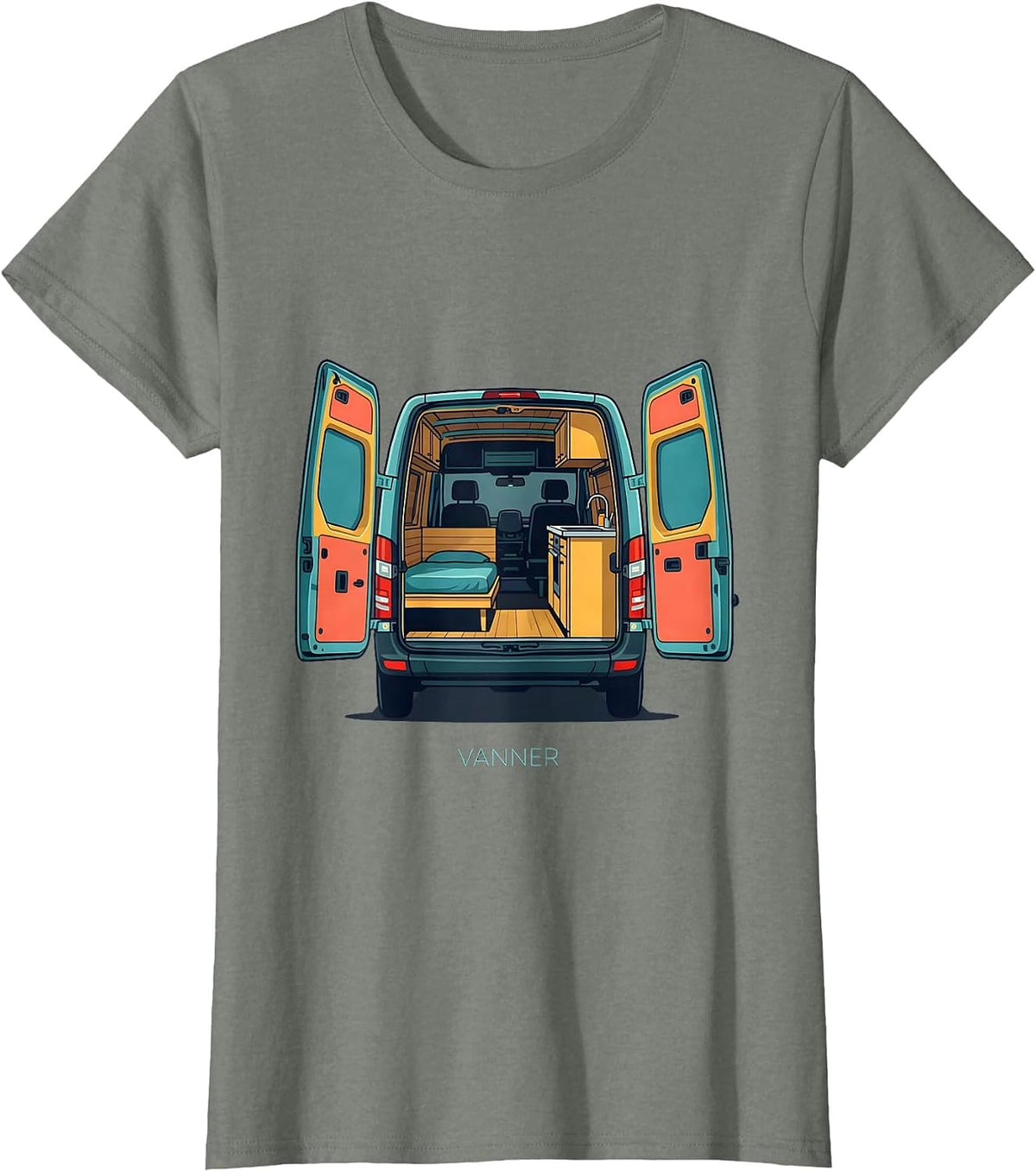 Vanner Retro Van Life Road Trip Travel Culture T-Shirt - Olive Heather