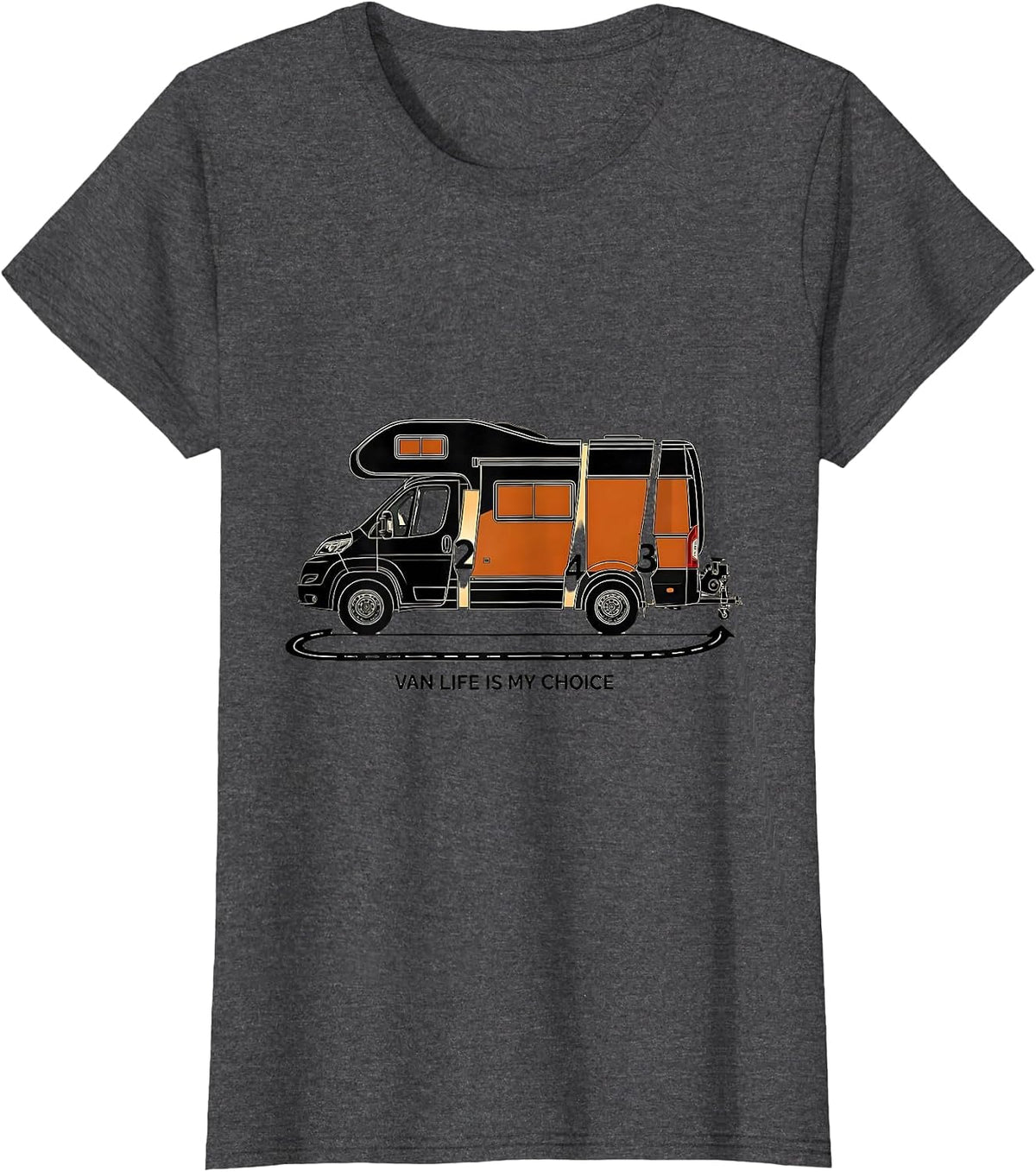 Women's Van Life Is My Choice Retro Van Dwellers Nomad Pride T-Shirt - Dark Heather Grey