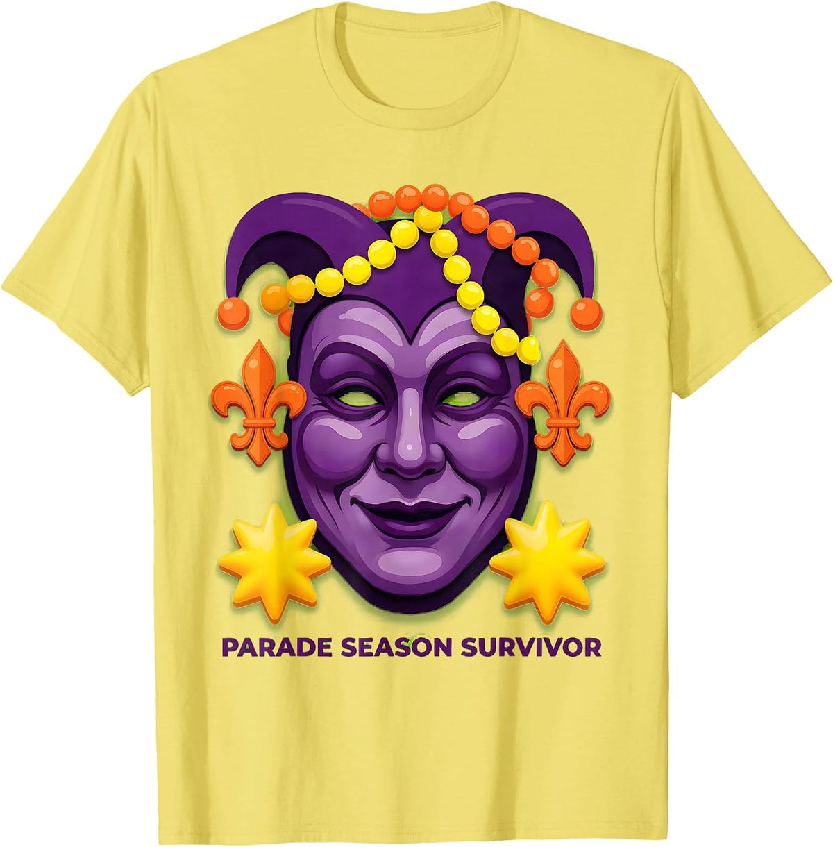 Men's Parade Season Survivor Mardi Gras Design T-Shirt - Lemon Yellow