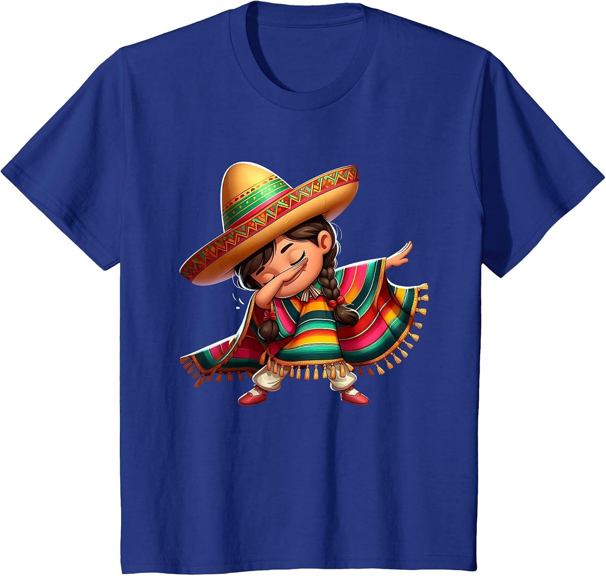 Mexican Girl Dabbing Poncho Happy Party Cinco de Mayo T-Shirt - Royal Blue