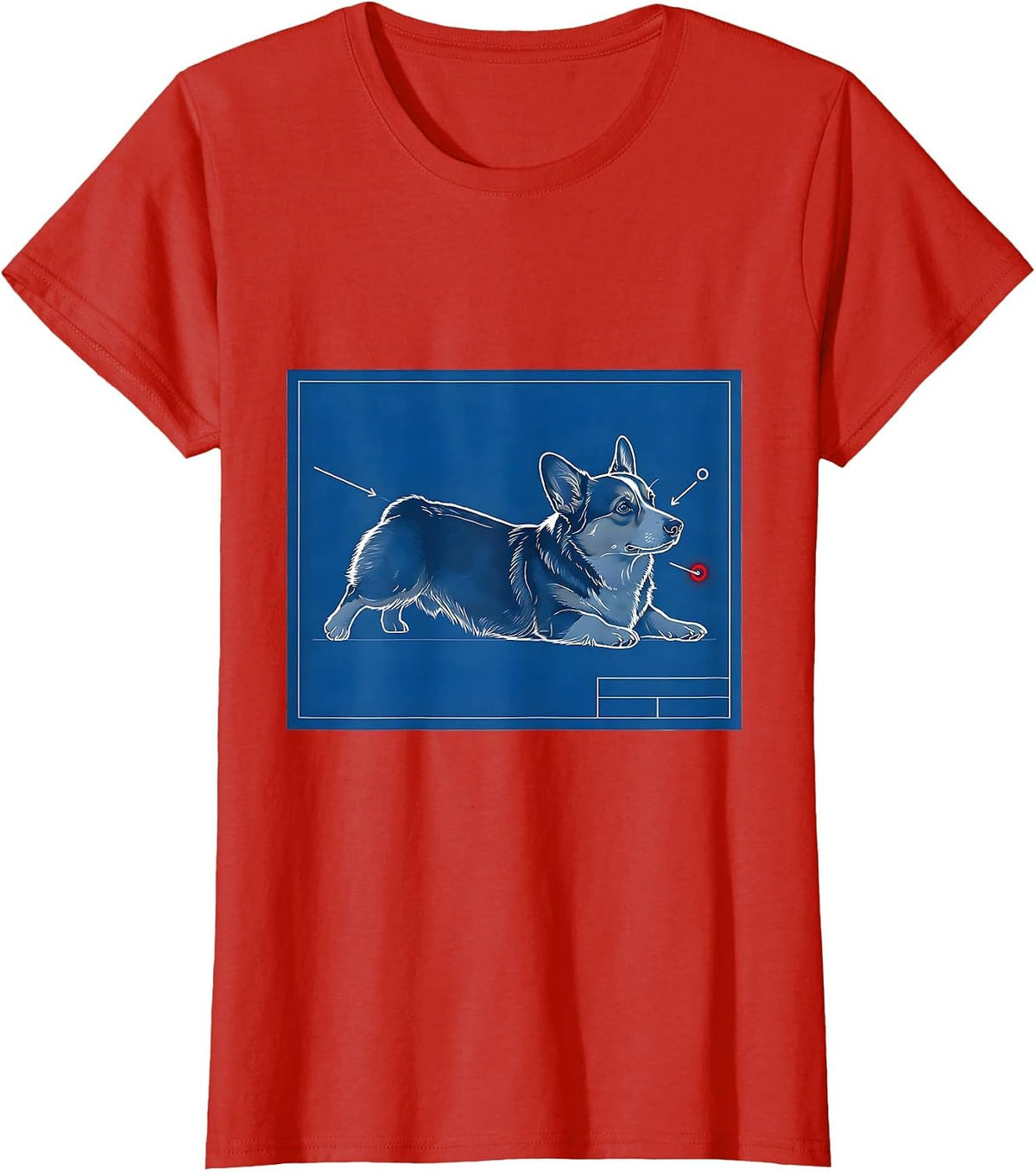 Women's Corgi Sploot Technical Blueprint Funny Corgi Lover T-Shirt - Red