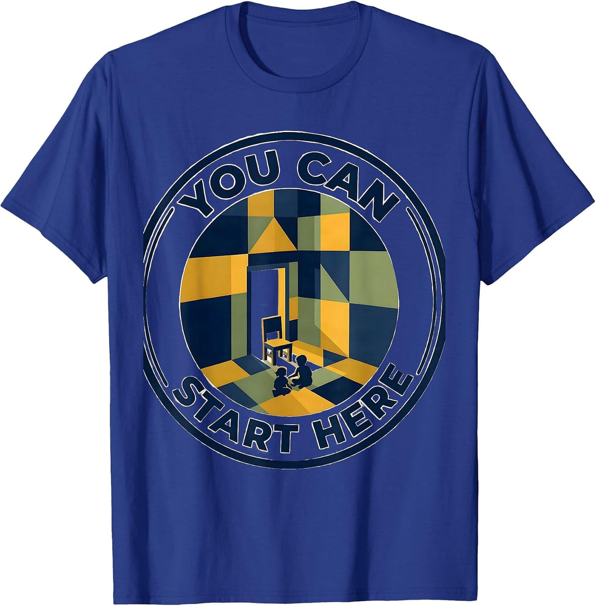 You Can Start Here Quilt Block Patchwork Counselor Mental T-Shirt - Royal Blue