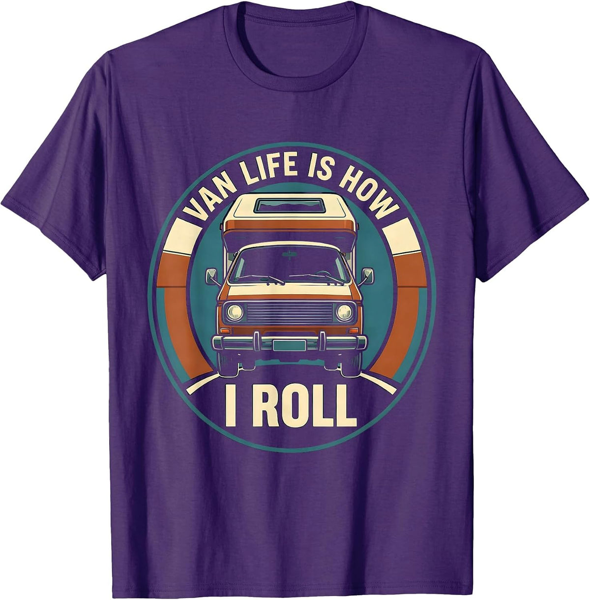 Men's Van Life Is How I Roll Retro Van Dwellers Nomad Travel Pride T-Shirt - Purple