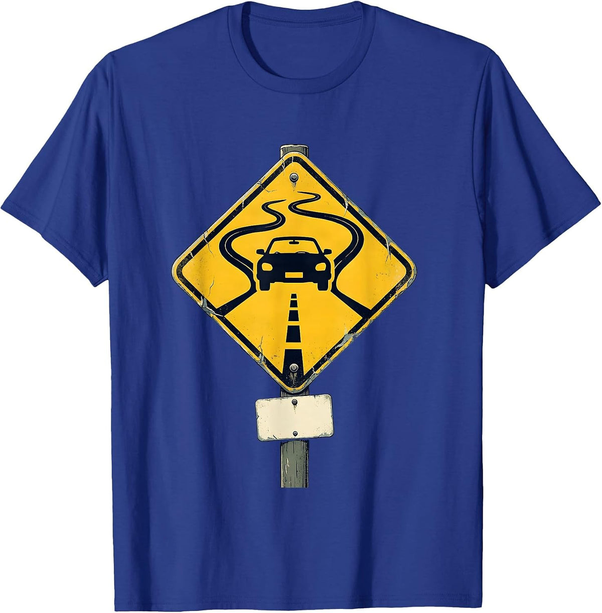 Men's Classic Warning Diamond Burnout Car Humor Car Guy T-Shirt - Royal Blue