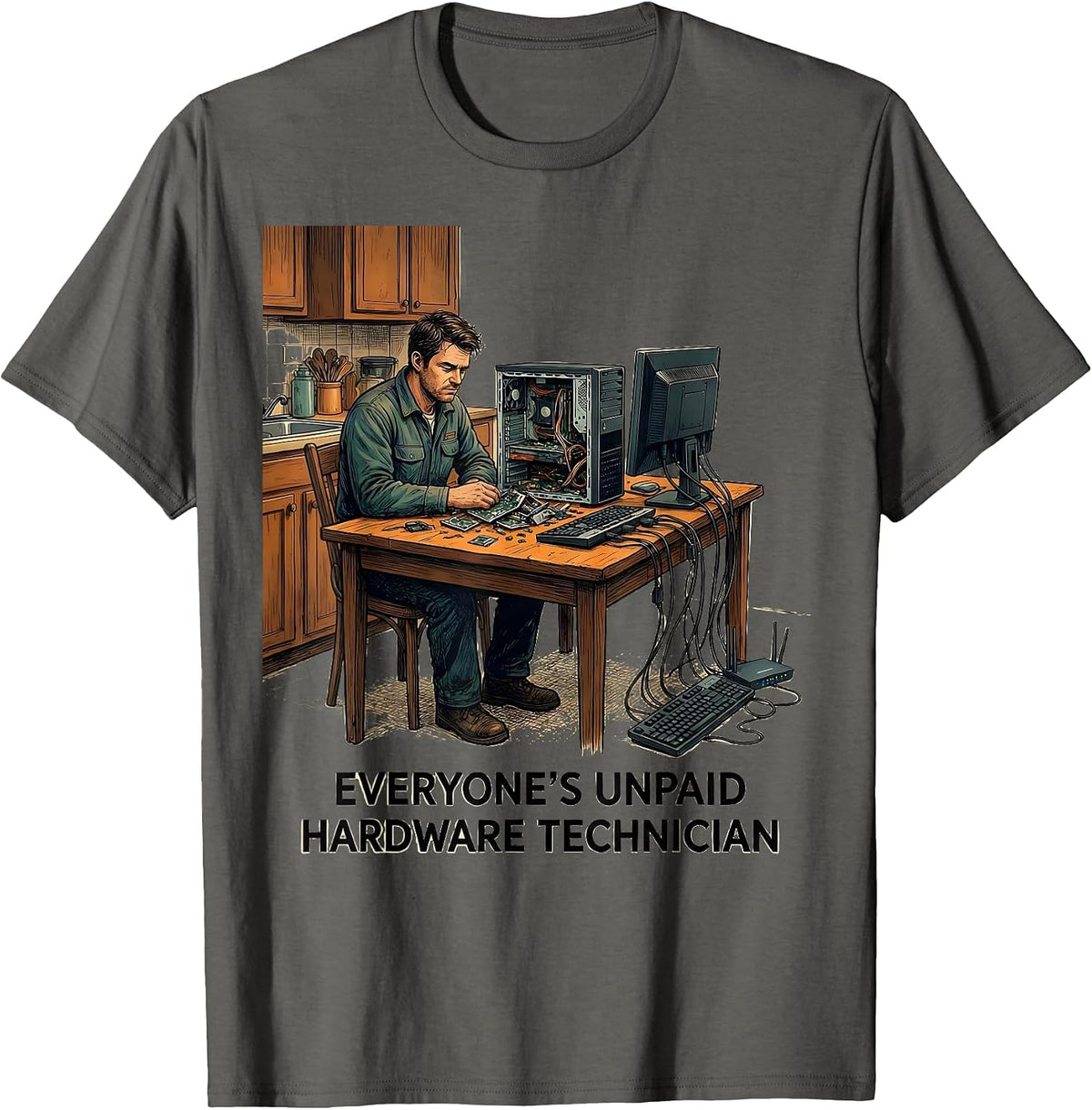Men's Everyone's Unpaid Hardware Technician Funny Tech Support T-Shirt - Asphalt Grey