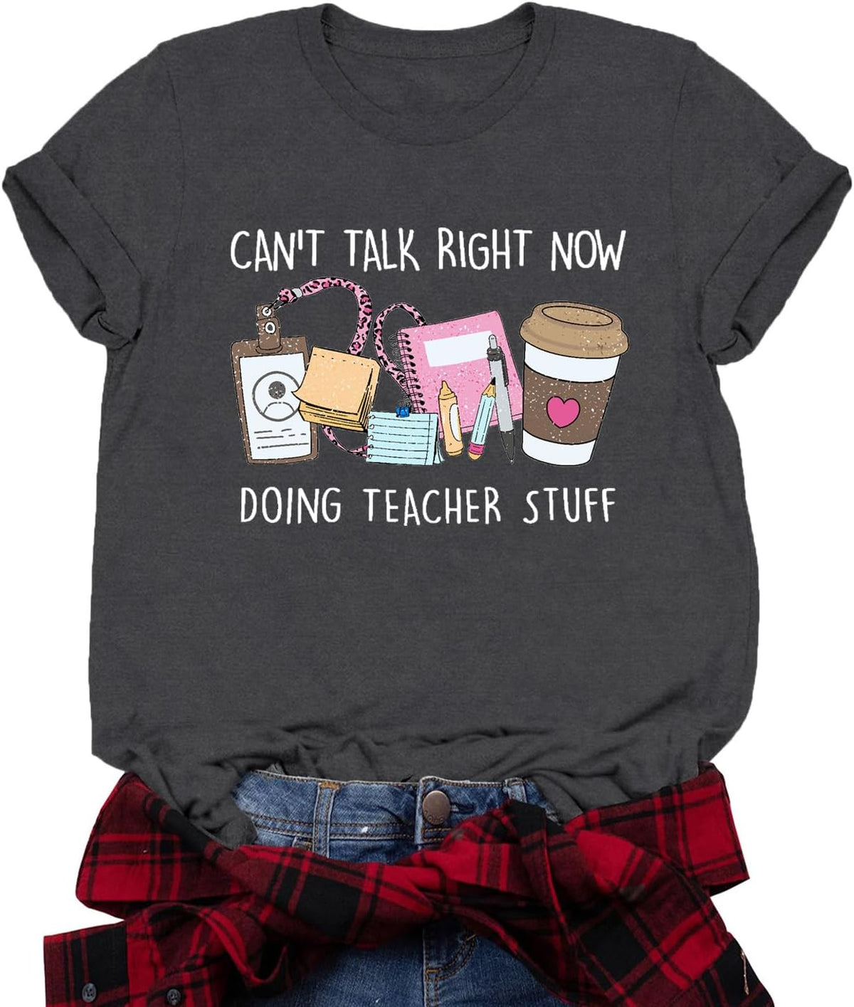 Womens Teacher Shirts Teaching T-Shirt Doing Teacher Stuff Tee Tops - Grey