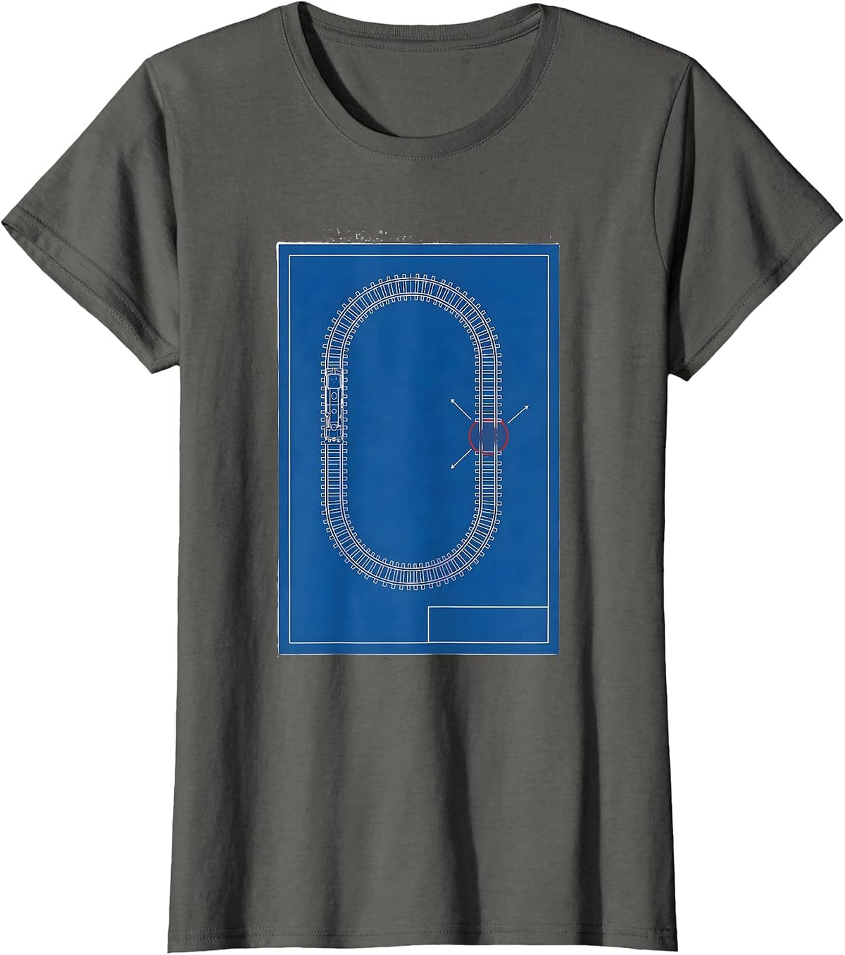 Women's Model Railroad Track Loop Technical Blueprint Hobbyist Gift T-Shirt - Asphalt Grey