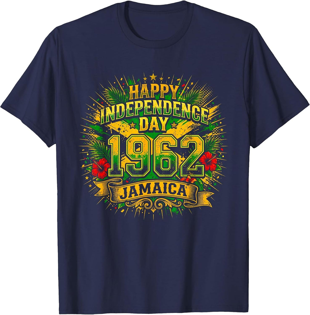 Happy Jamaica Independence Day 1962 Proud Jamaican Flag T-Shirt - Navy Blue