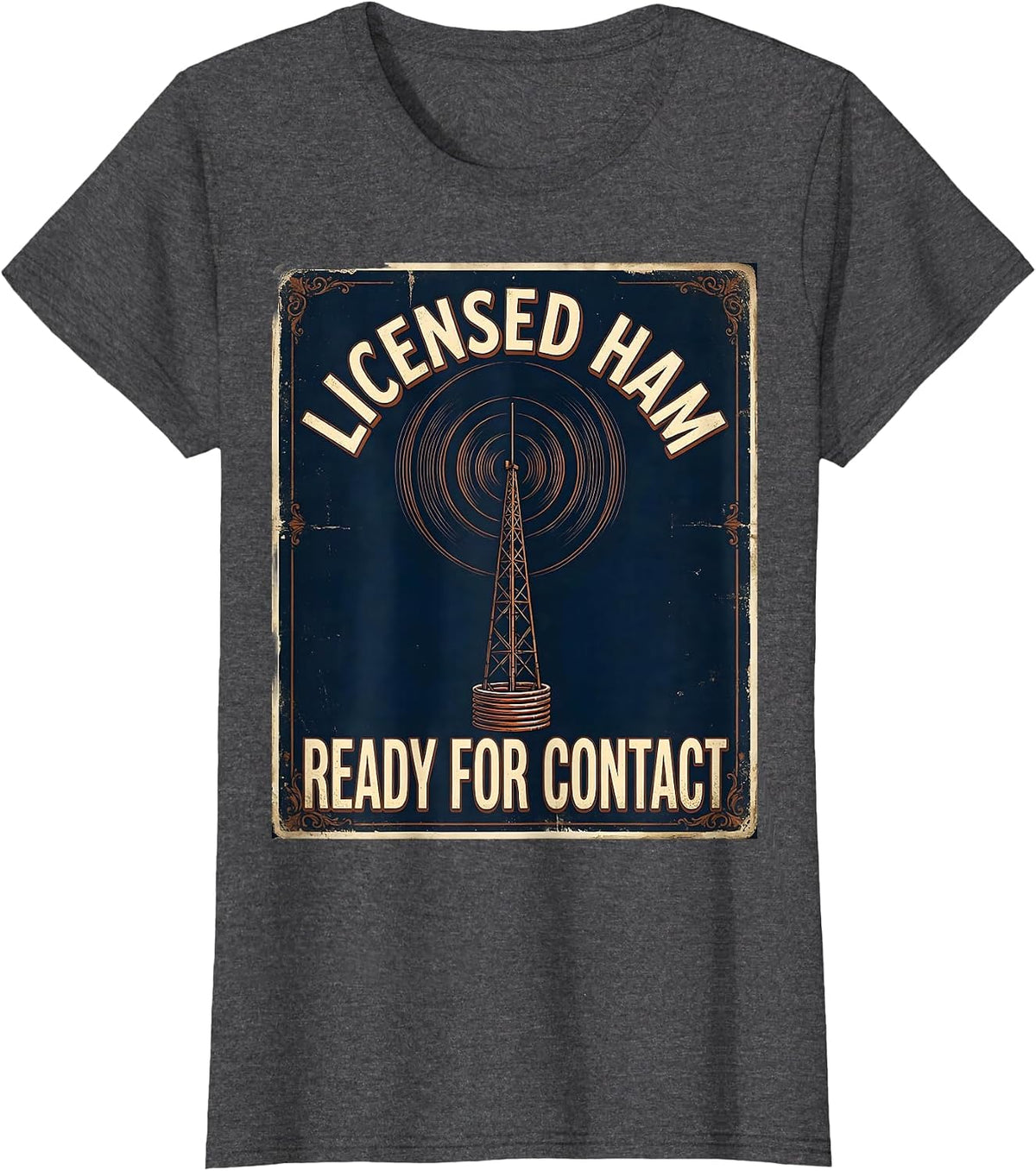 Women's Licensed Ham, Ready For Contact Vintage Ham Radio Operator T-Shirt - Dark Heather Grey