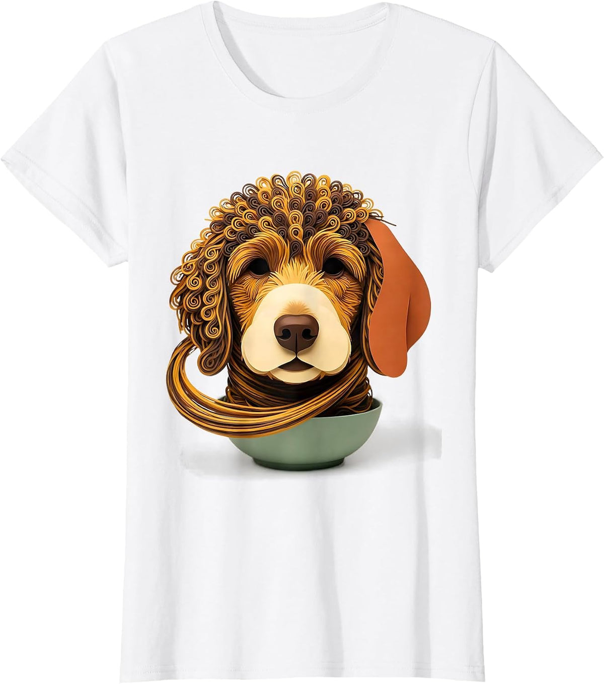 Goldendoodle Noodle Loop Paper Cutout Dog Humor T-Shirt - White
