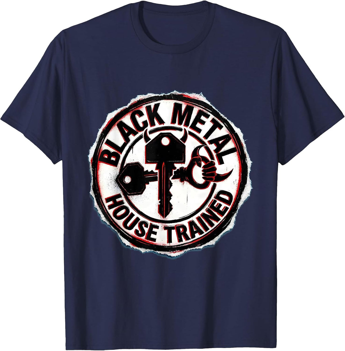 Black Metal House Trained Punk Metal Fan Humor T-Shirt - Navy Blue