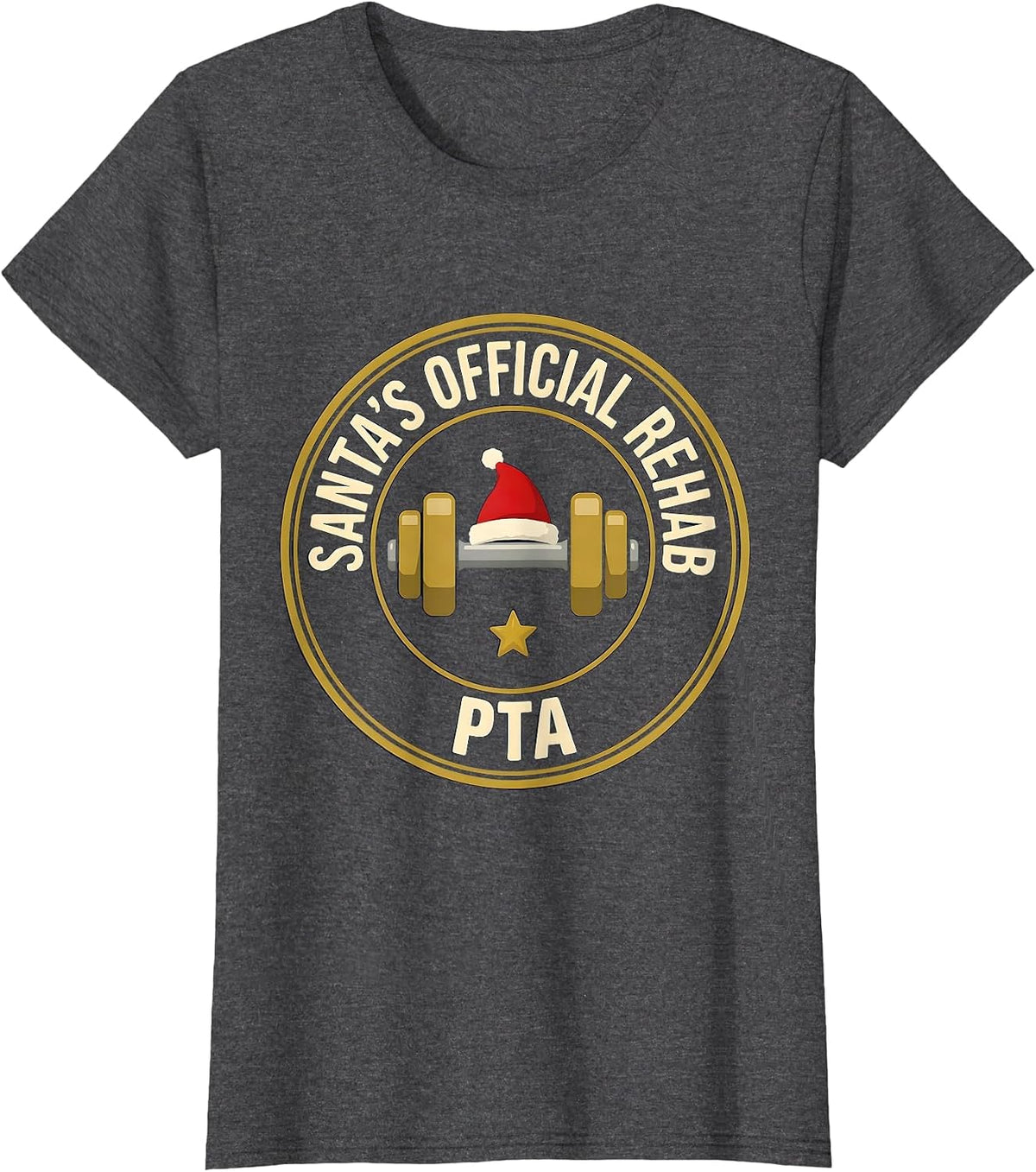 Women's Santa's Official Rehab PTA Funny Physical Therapy Christmas T-Shirt - Dark Heather Grey