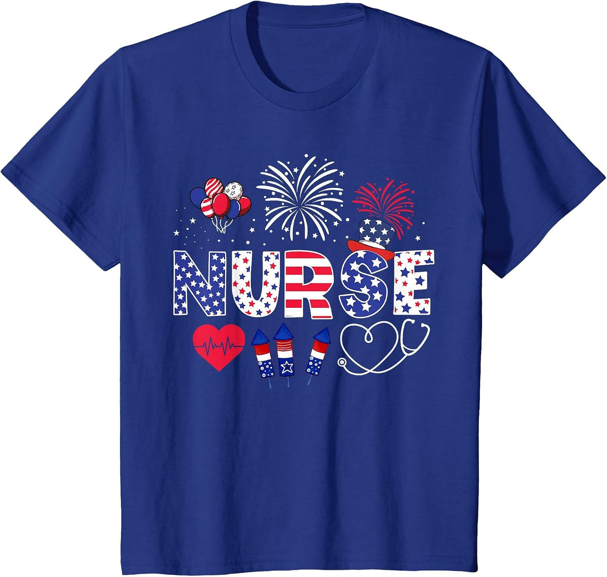 4th of July Nurse American Flag Fourth of July Nurse T-Shirt - Royal Blue