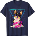 Corgis Rock - Retro 80s Corgi Dog in Sunglasses T-Shirt - Navy Blue