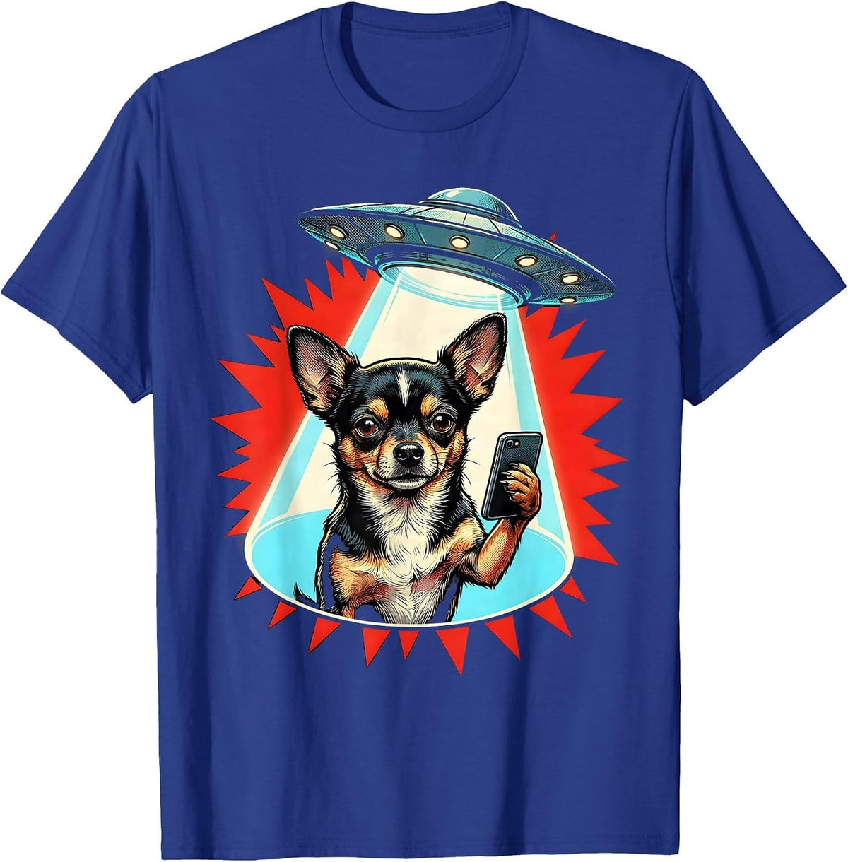 Chihuahua UFO Pop Art Dog Lover Humor T-Shirt - Royal Blue