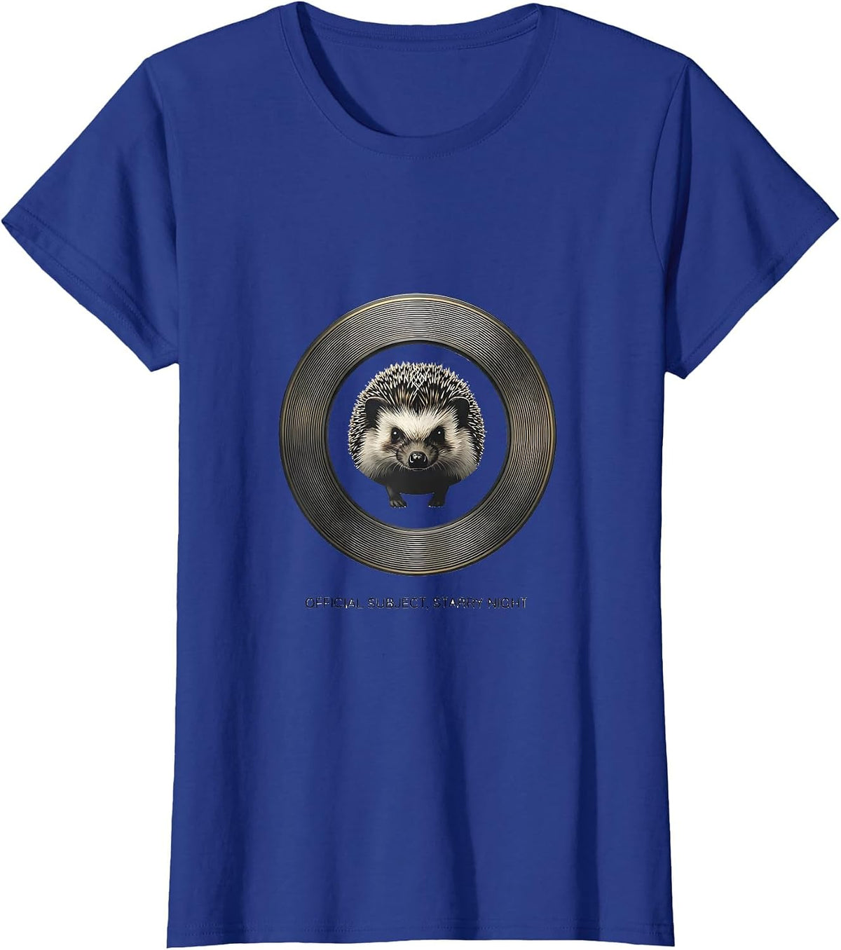 Women's Official Subject Starry Night Minimalist Hedgehog Van Gogh T-Shirt - Royal Blue